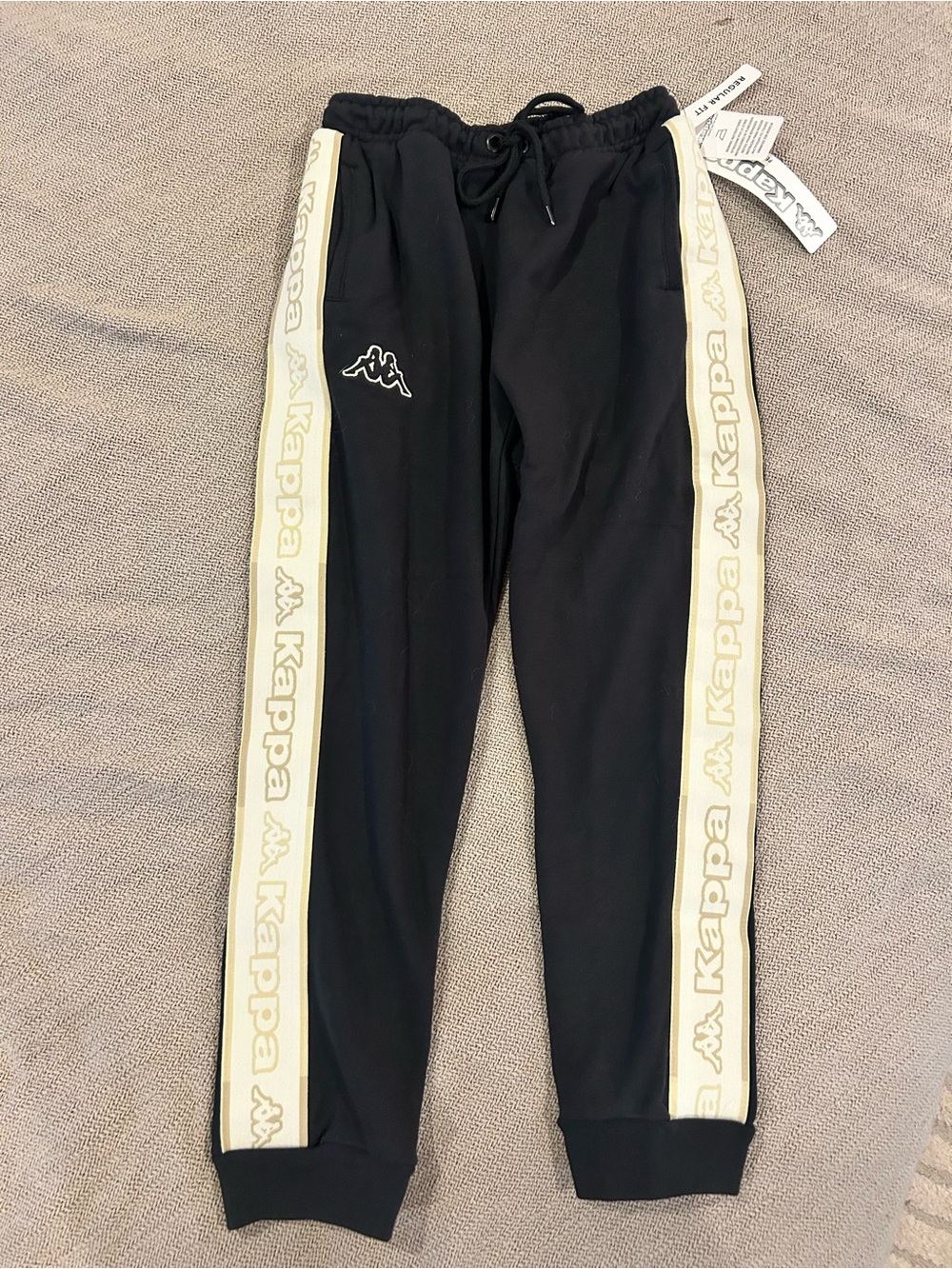 Kappa Black Joggers with Cream Side Tape
